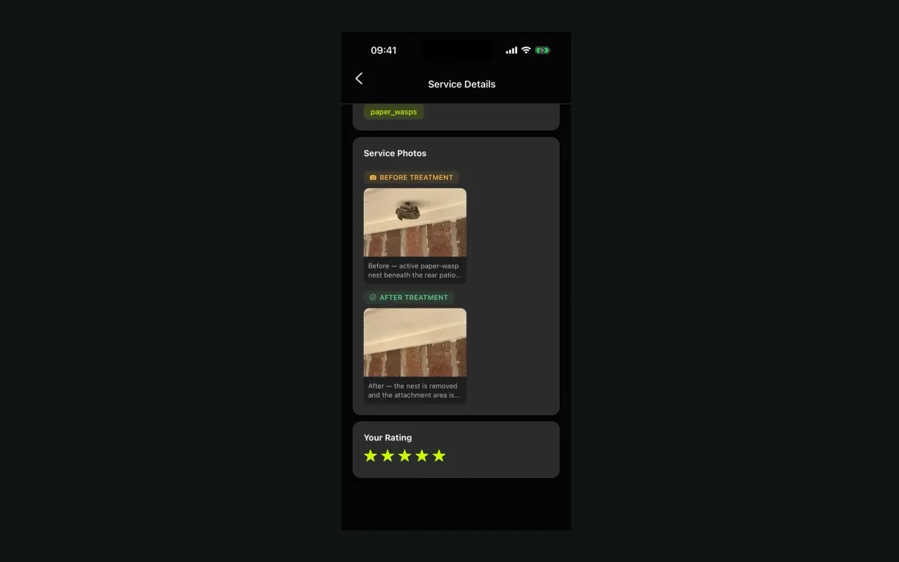 Bugged customer app visit proof displayed beside a service-you-can-see message
