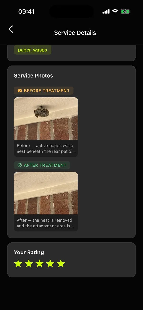 Bugged customer app completed visit record from a disposable test account